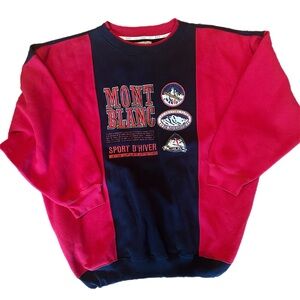 Vintage 1980s EXP Mont Blanc Sweatshirt Red Black Ski Graphic L Hong Kong